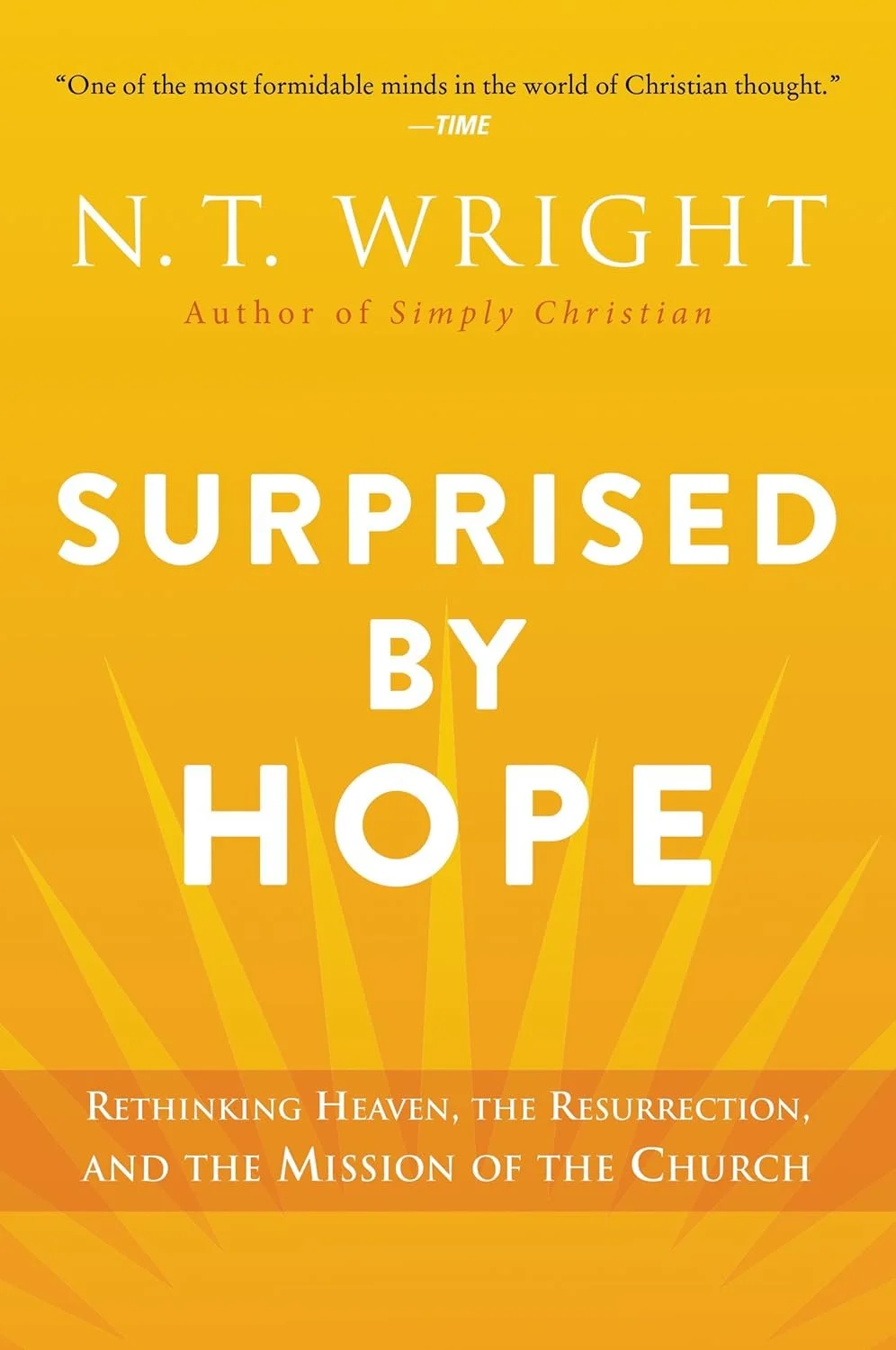 A book cover of Surpised by Hope by N.T. Wright