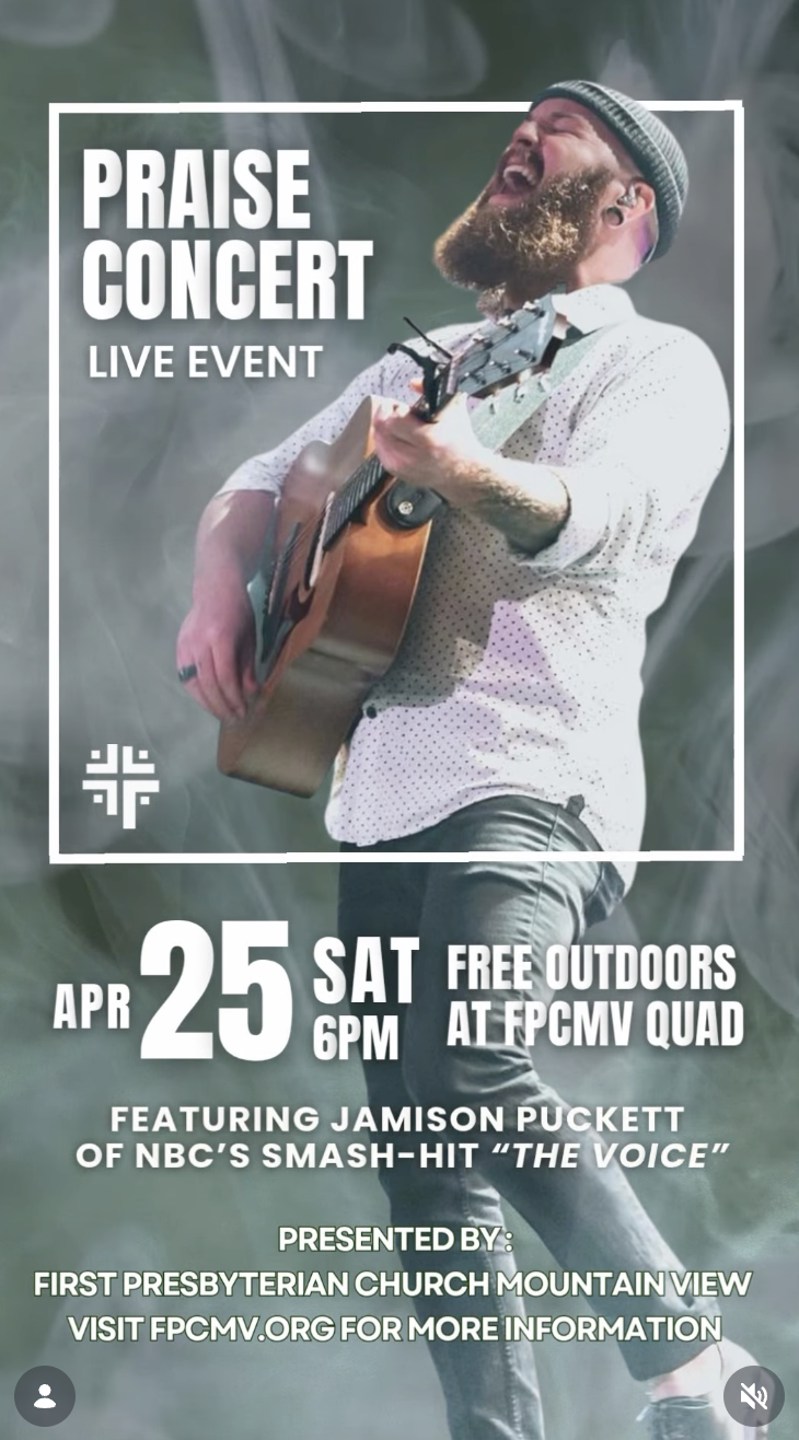 Jamison Puckett sings and plays guitar in a praise concert promotional graphic