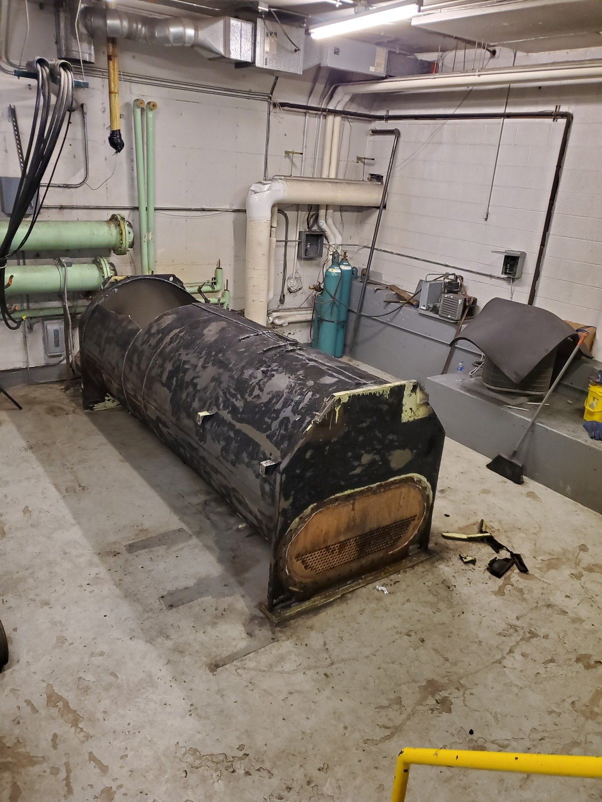 Chiller inside commerical facility before removal
