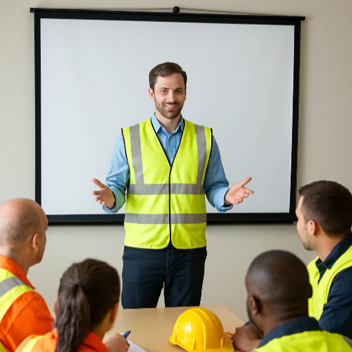 Mining trainer mentoring training team in classroom session.