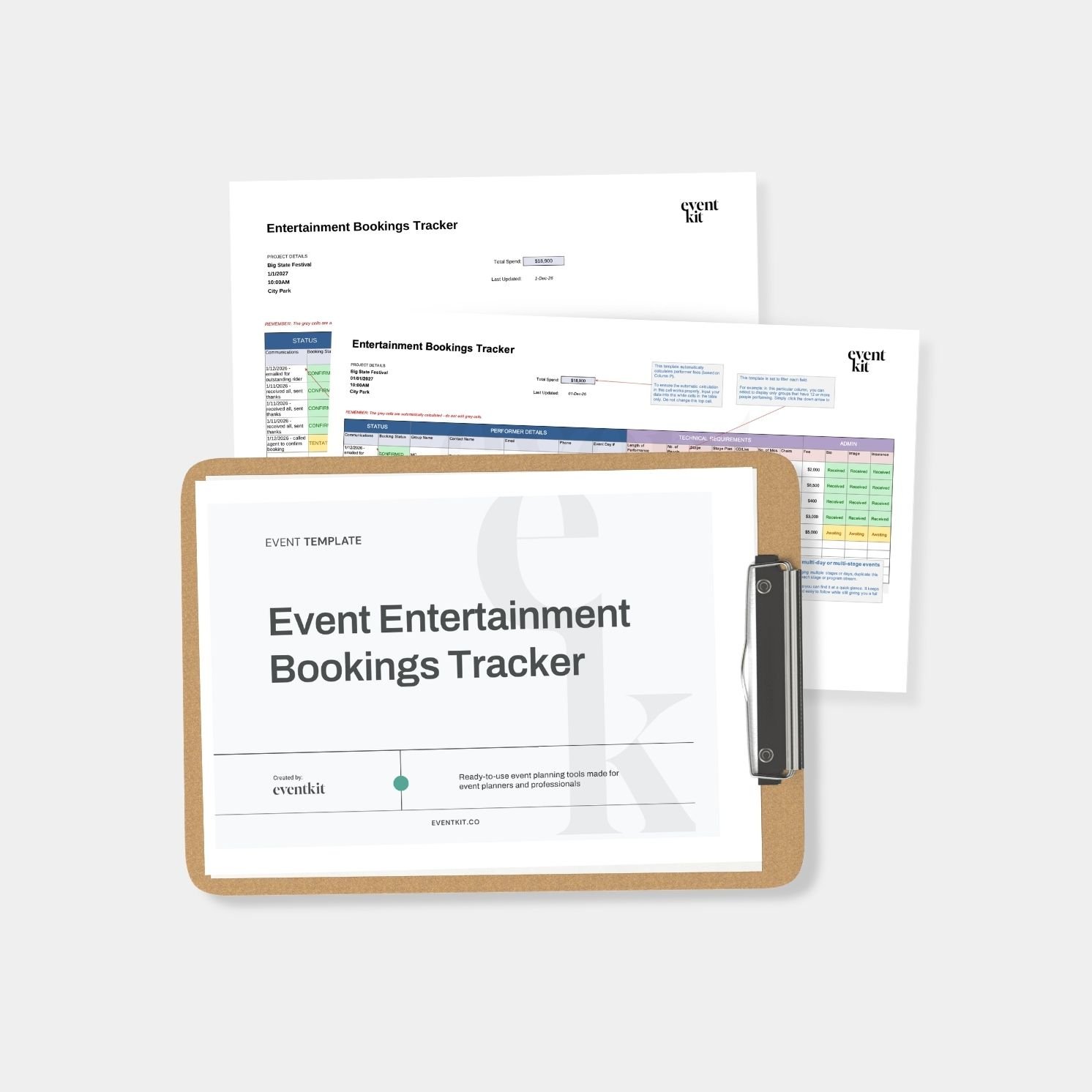 Event Entertainment Bookings Tracker Template