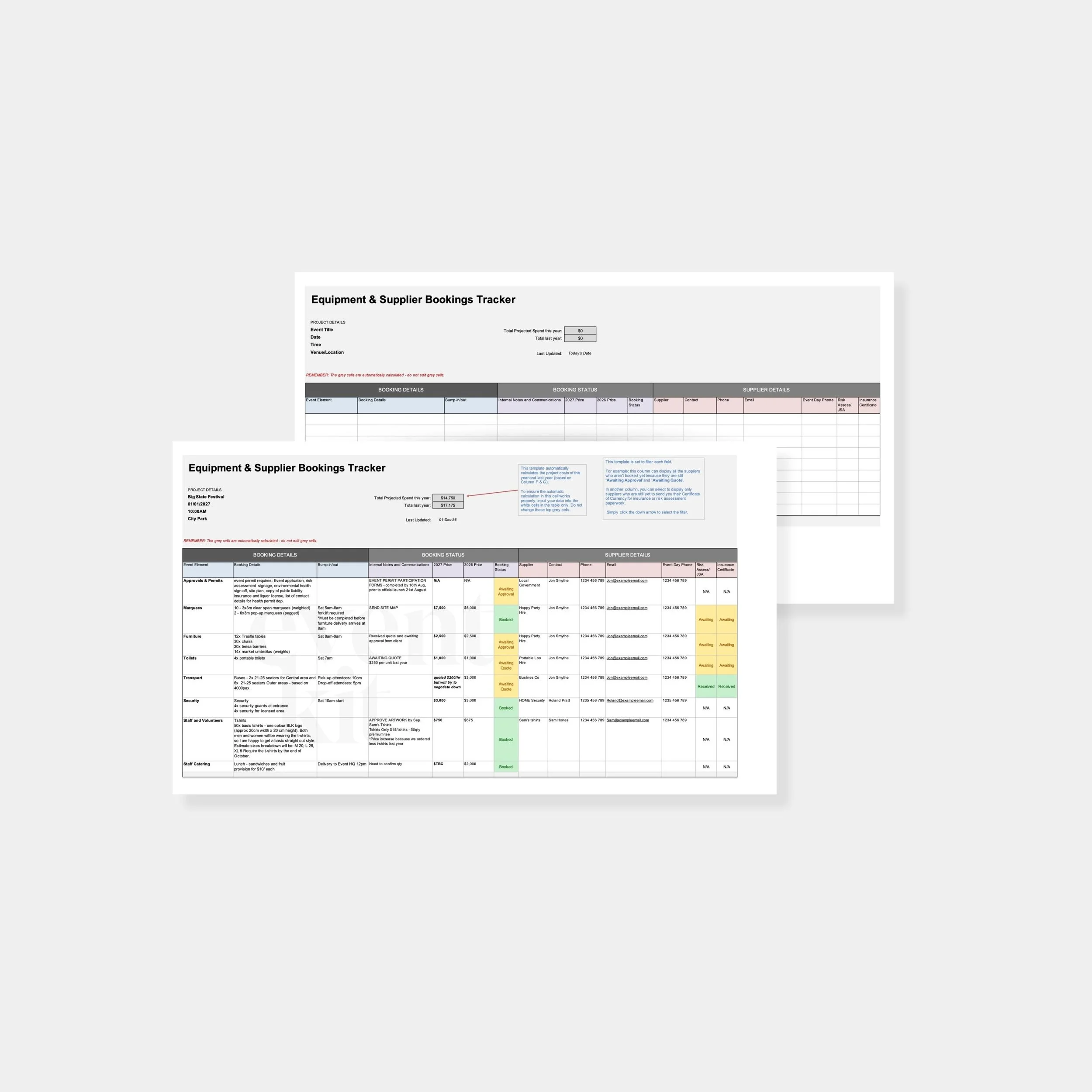 Event Logistics Equipment and Supplier Bookings Template