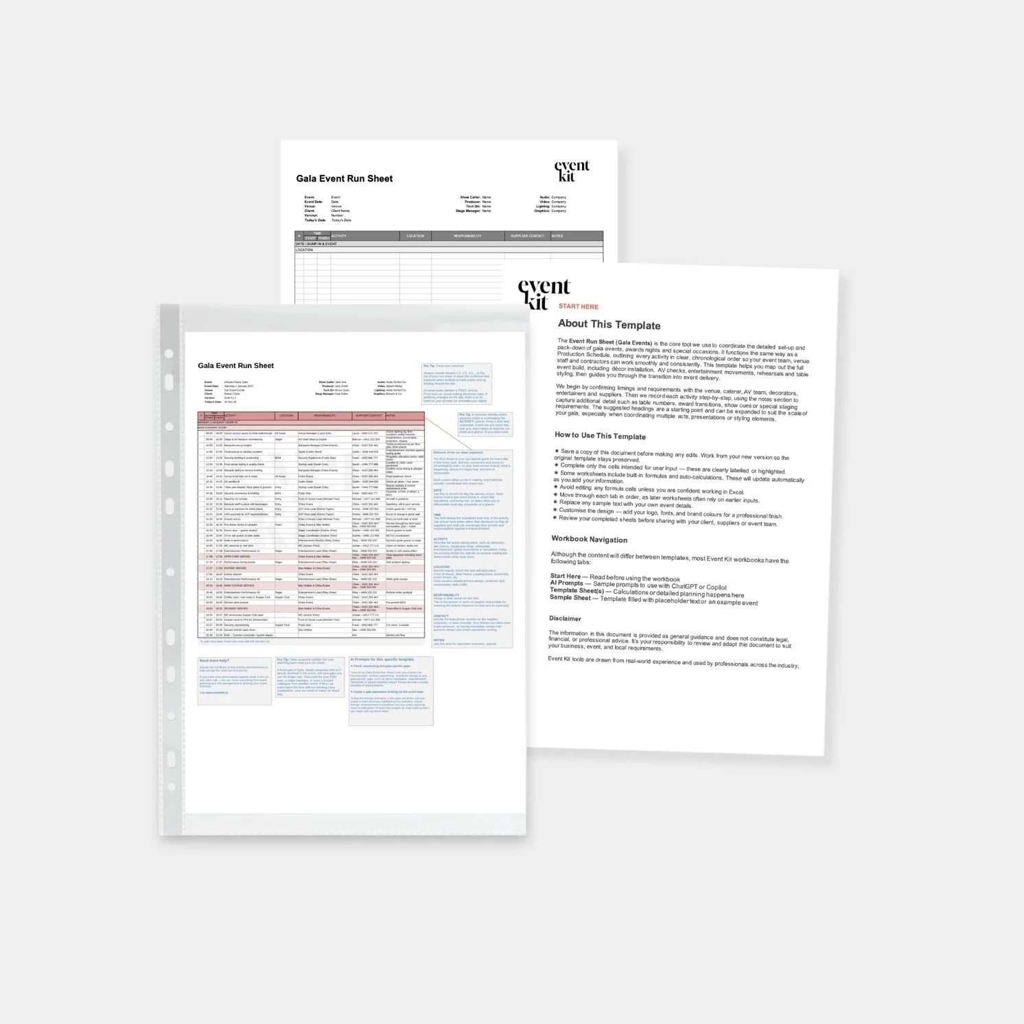Gala Events Run Sheet Template