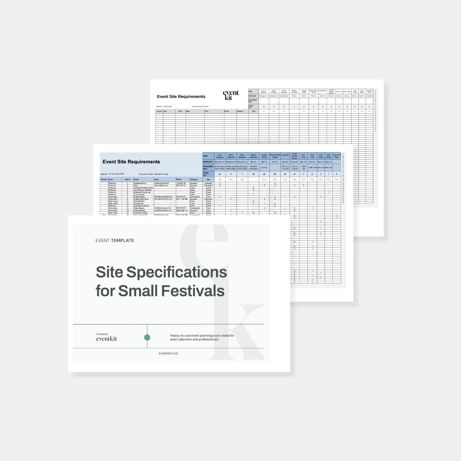 Site Specifications Tracker for Festivals Template