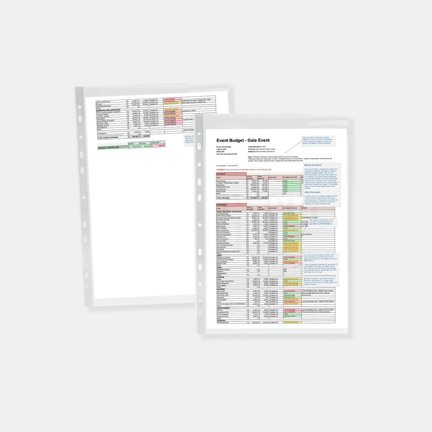 Gala Events Budget Template