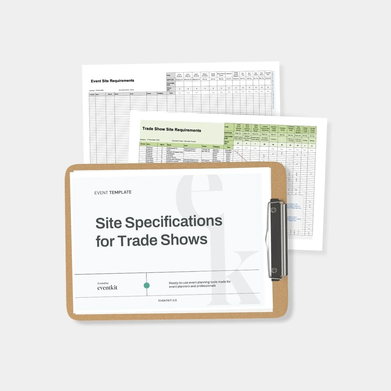Site Specifications Tracker for Trade Shows