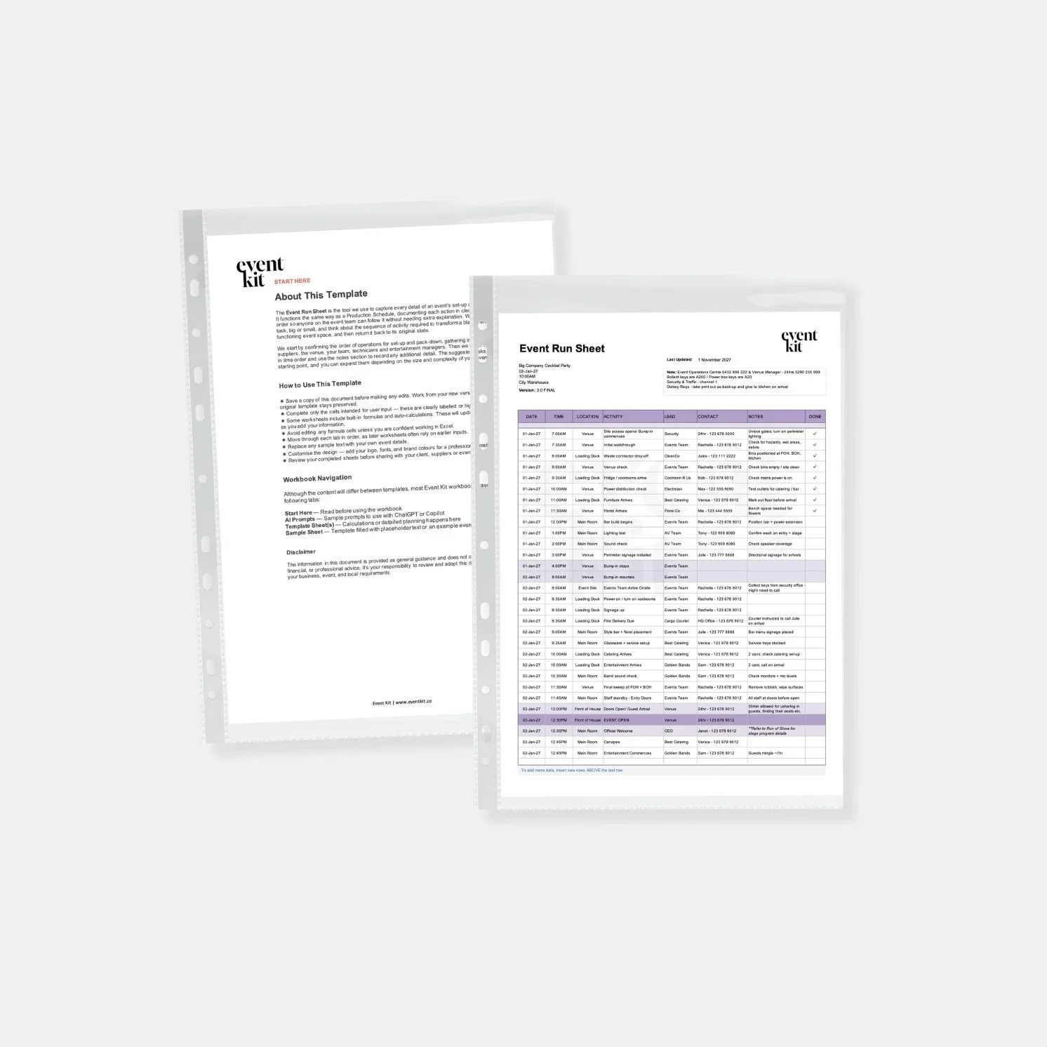 Event Run Sheet Template