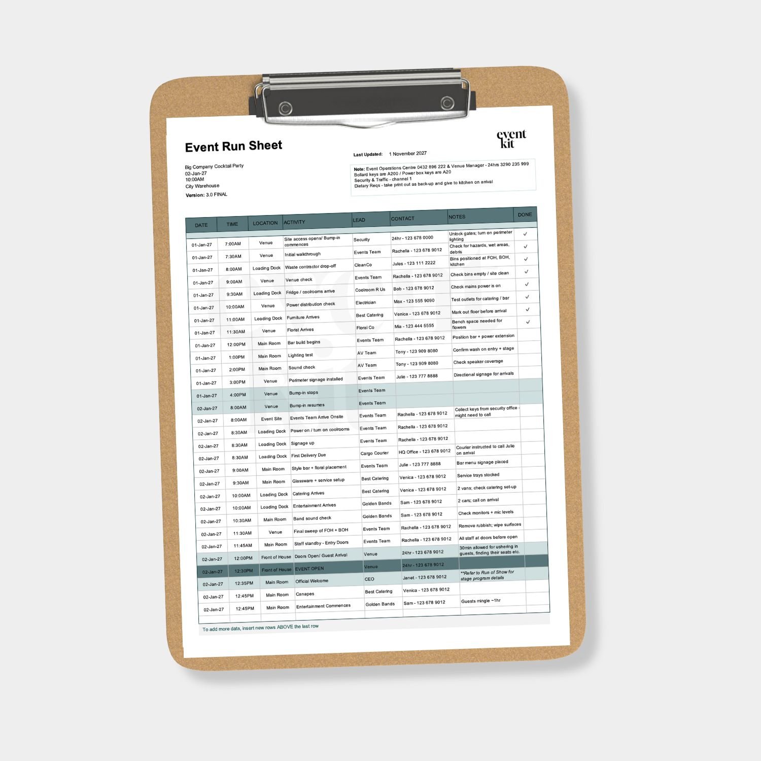 Free Event Run Sheet Template Download