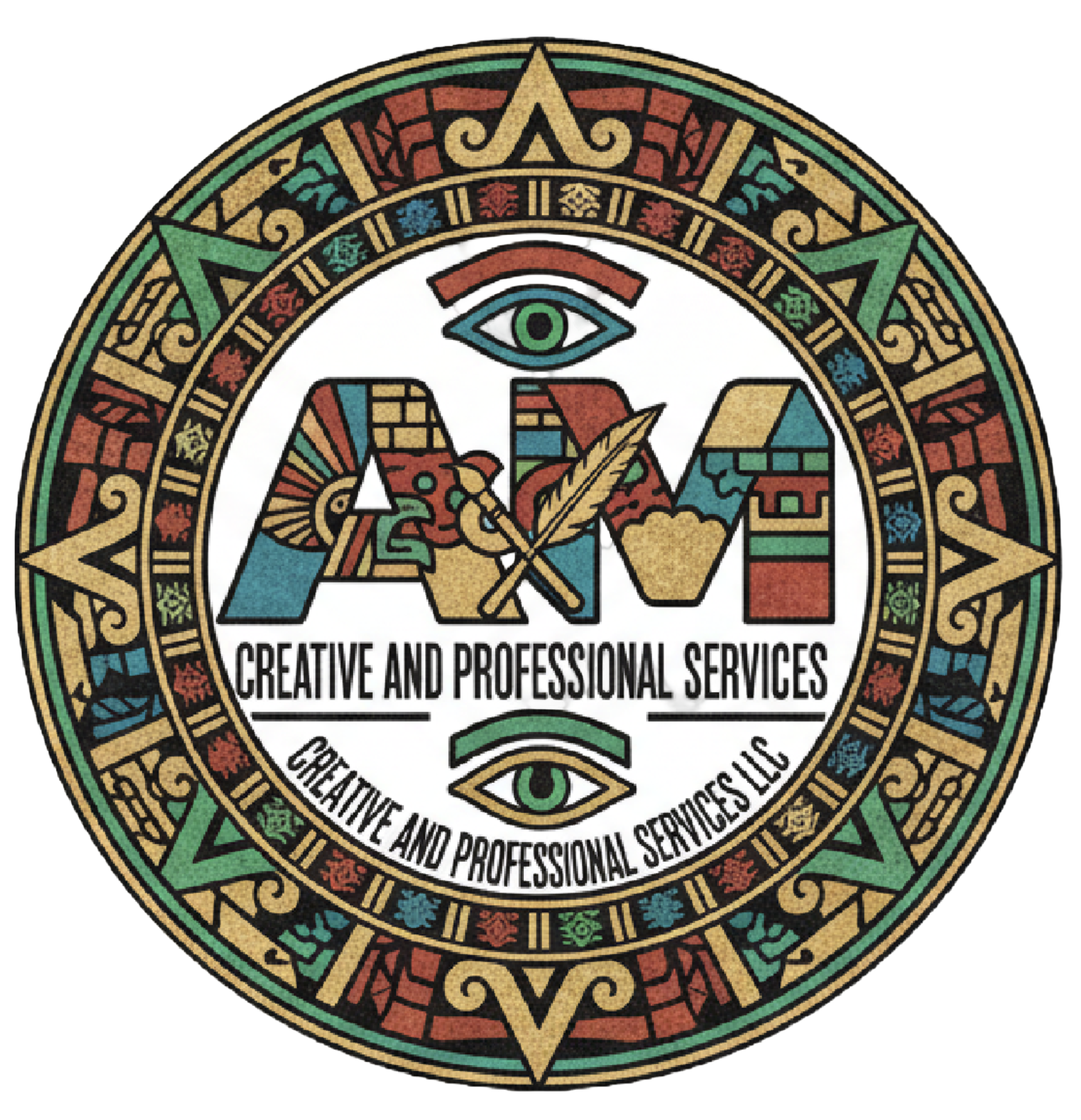 Decorative logo with an eye and a phoenix design, encircled by intricate patterns and the text 'Creative and Professional Services'.