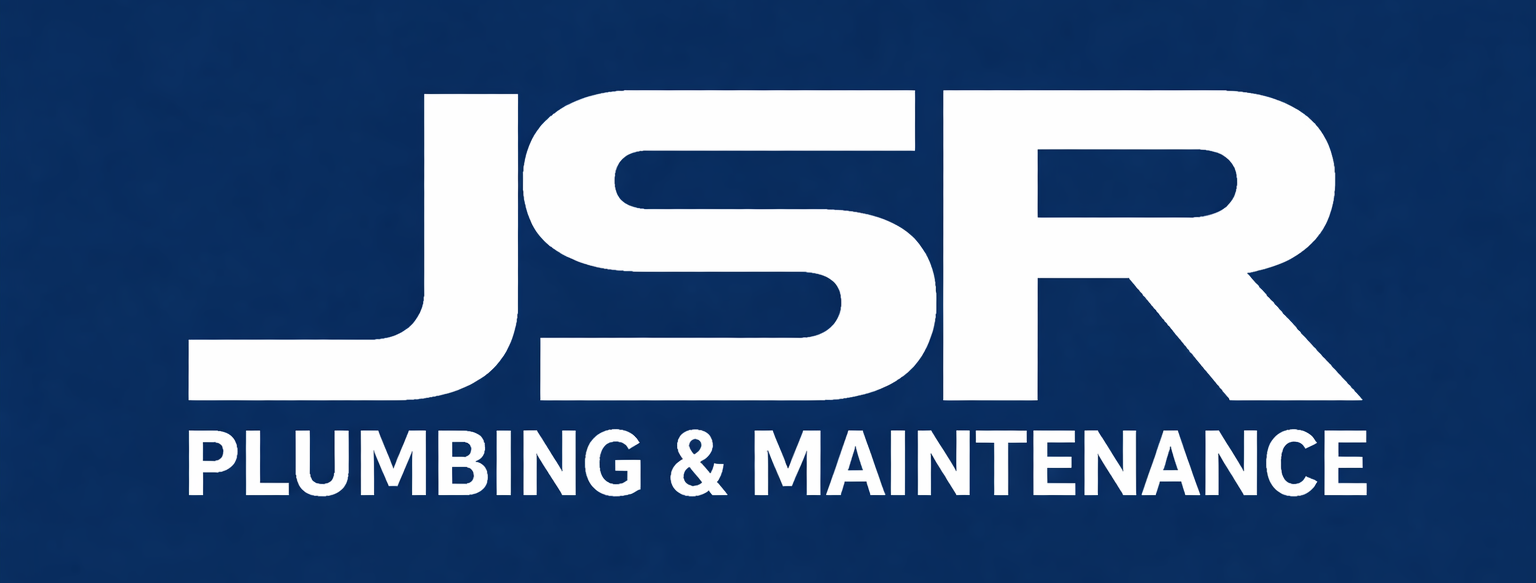 Logo for JSR Plumbing & Maintenance with white text on a dark blue background