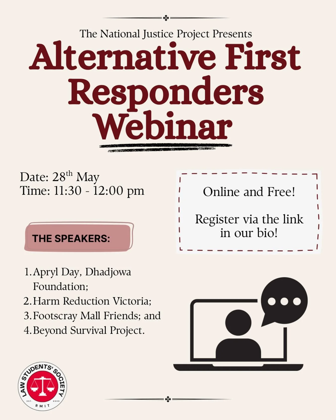 🚨 Interested in human rights, police accountability and social justice? 🚨

Join the FREE webinar by the Alternative First Responders Campaign, a project of the National Justice Project, and learn how communities can advocate for alternatives to pol
