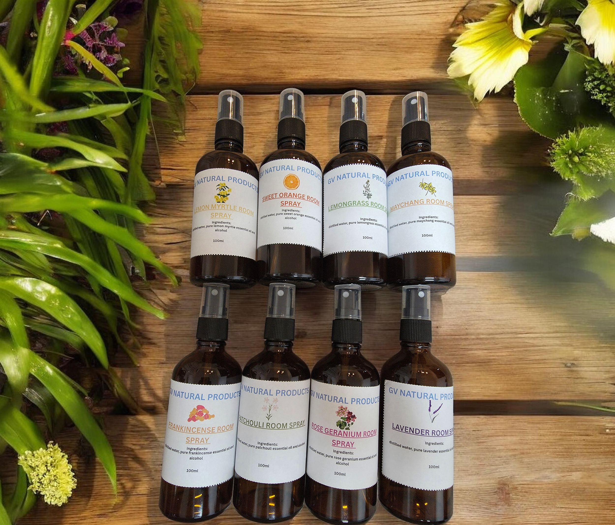 Pure essential oil mist sprays assorted.