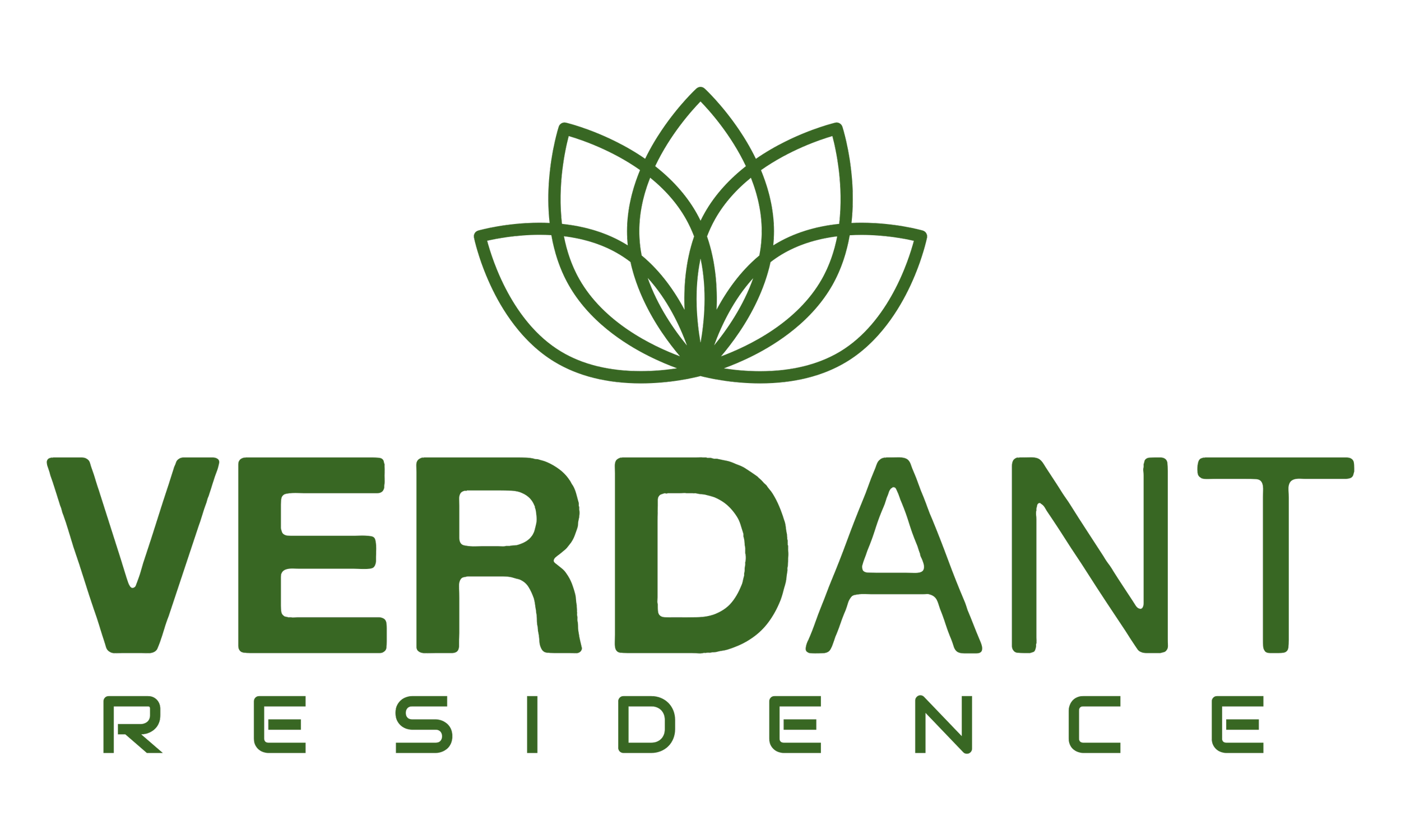 Logo for Verdant Residence featuring a stylized green lotus flower above the text 'VERDANT RESIDENCE' in green font, set against a black background.