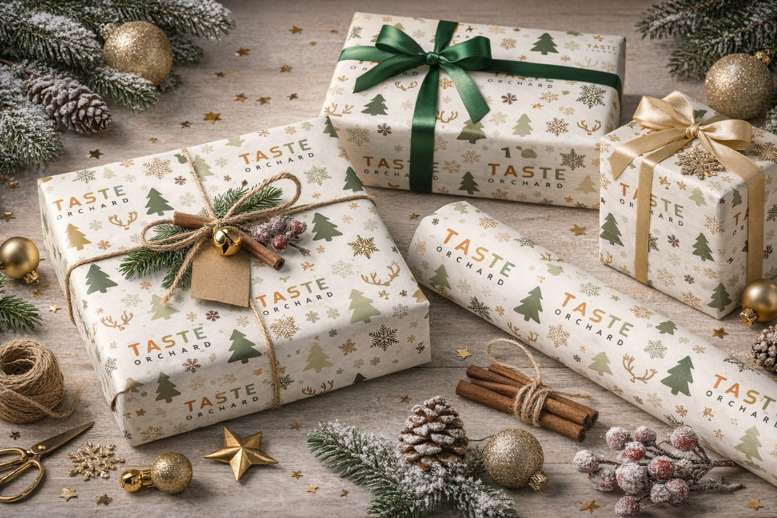 Taste Orchard — Christmas Wrapping Paper Design & Gift-With-Purchase Campaign (2023)