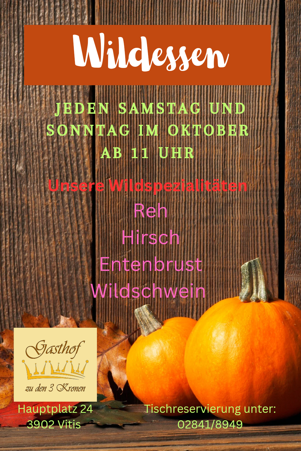 Ein Einladungsposter für ein Muttertagfrühstücks-Buffet am , Sonntag 10..Mai 2026, von 8 bis 10:30 Uhr im Gasthof zu den 3 Kronen in Vitis, mit Bildern von Frühstückstypen und Getränken.