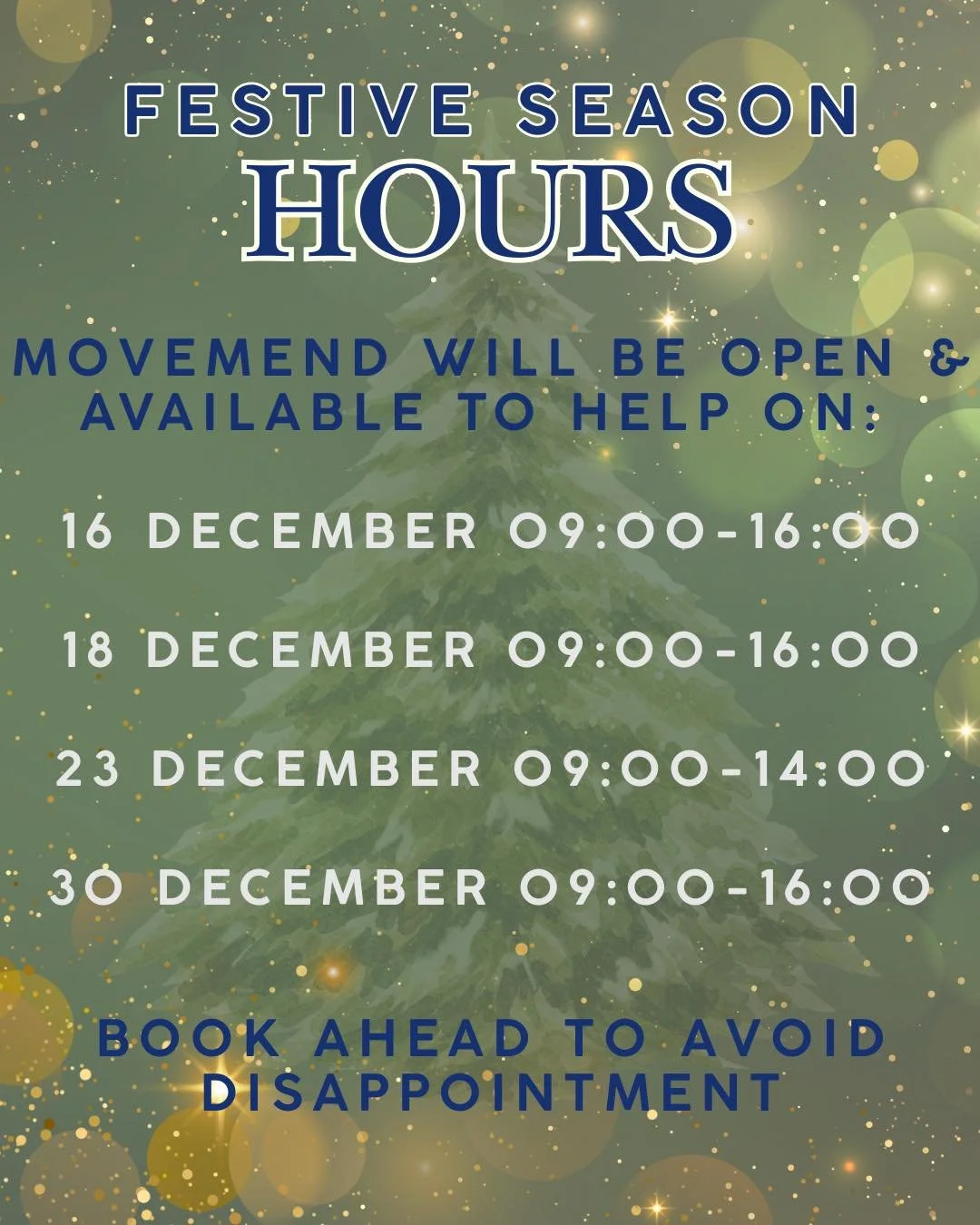 🎄 Festive Season Update from MoveMend! 🎄

Even Santa&rsquo;s elves get the occasional niggle &mdash; and that&rsquo;s where we come in! While you&rsquo;re busy wrapping gifts, unwrapping chocolates, and pretending fruitcake is delicious, MoveMend w