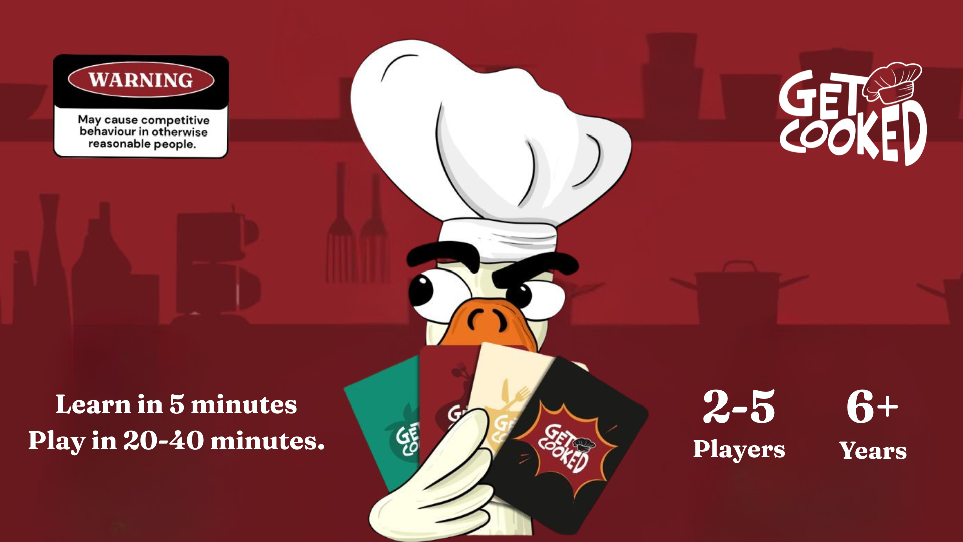 A kitchen-themed card game perfect for friends, families, game nights, and more. 2-5 players and 6+ ages will love this game. It blends strategy and luck while immersing players in a food-flavoured world with various cuisines from across the world.