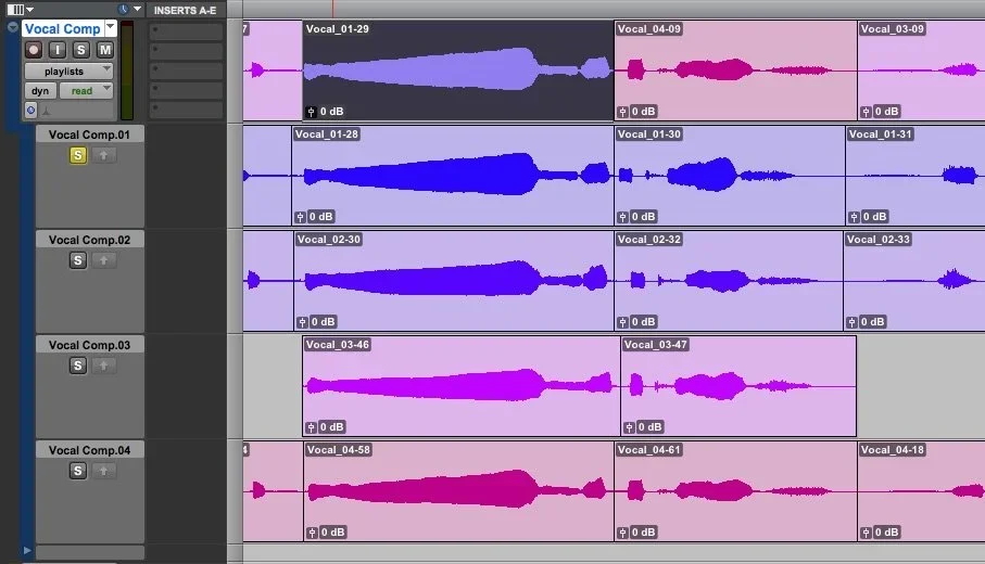 Lead vocal comping (compositing) for a mix in a professional DAW