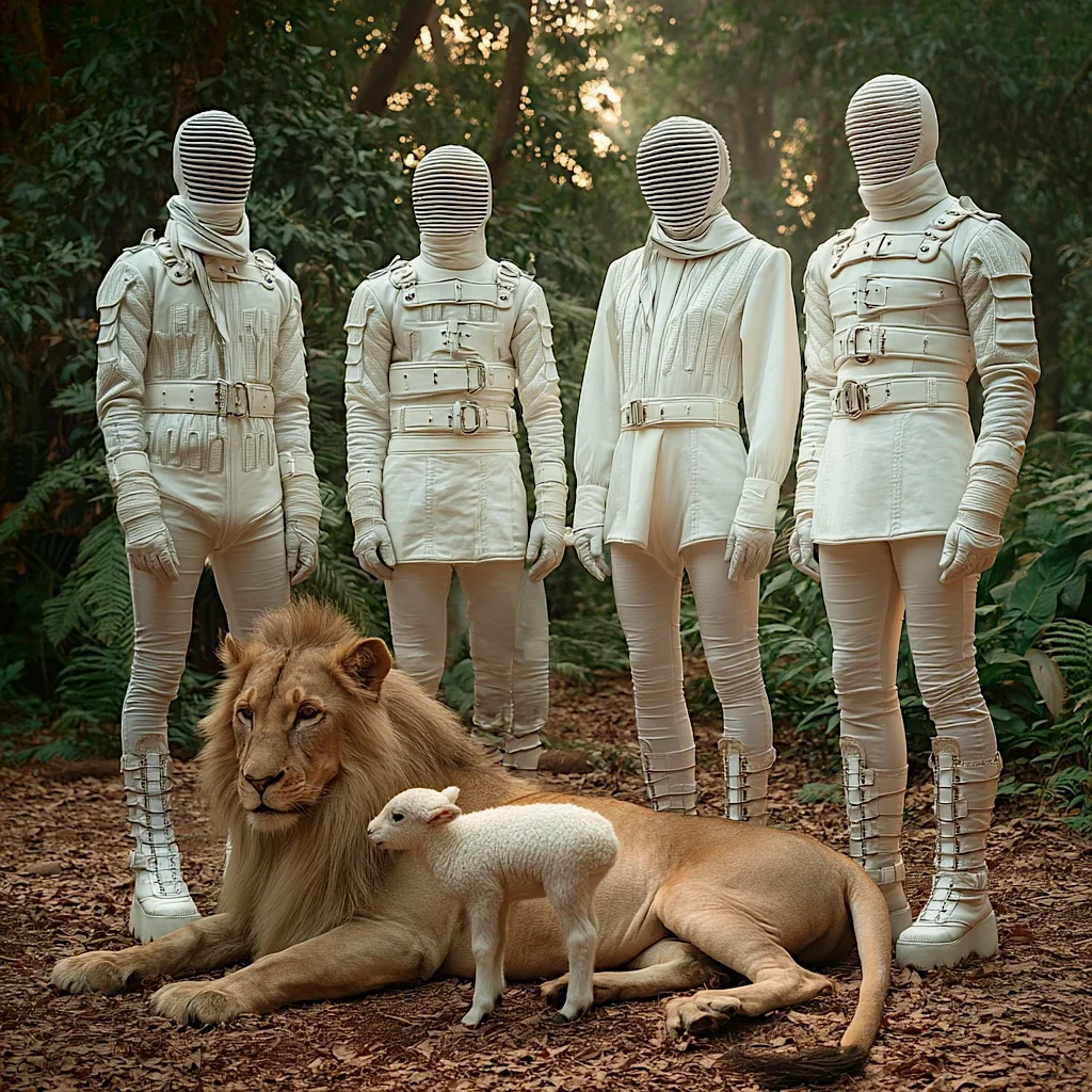 Prog rock group Raging Eden with lion and lamb.