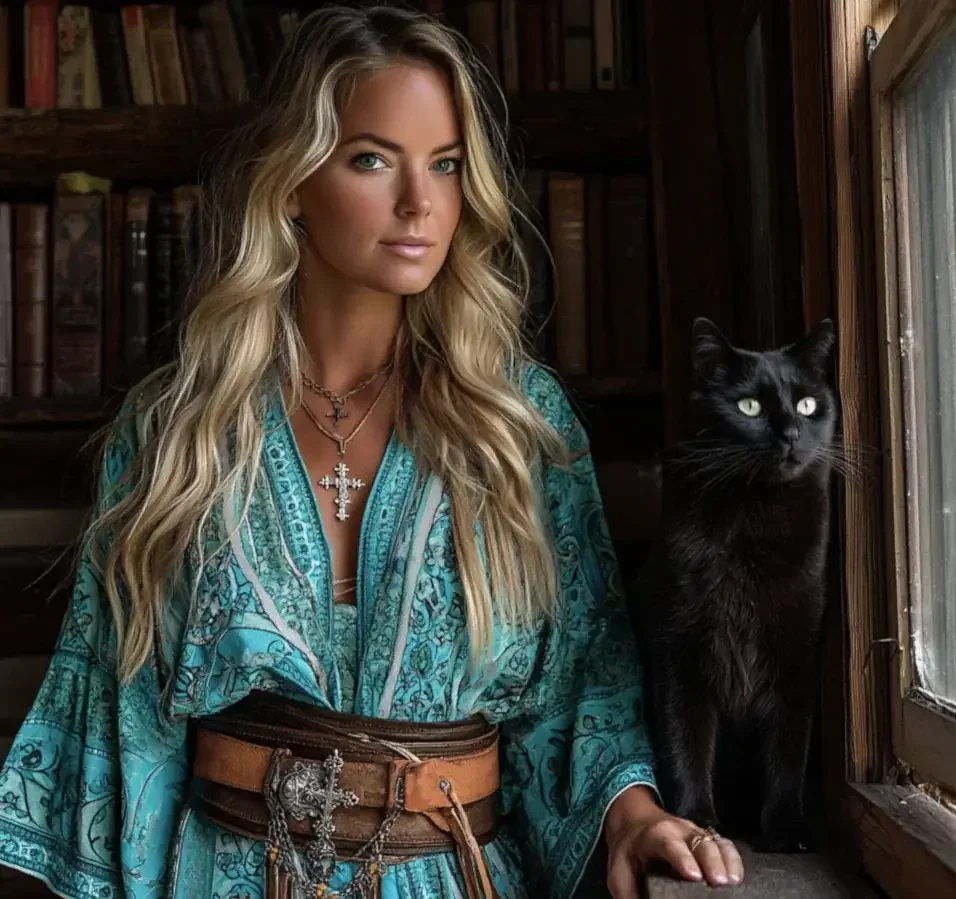 Country music artist Lacey René with a beautiful black cat