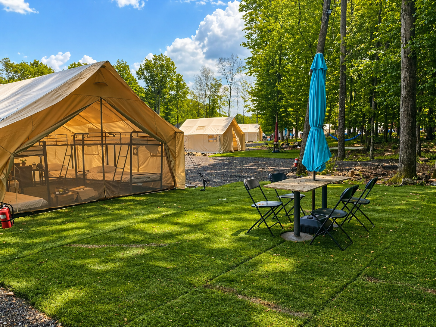 Forest glamping tents at Adventure Land NY