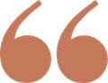 An illustration of two large, curled quotation marks in a peach color.