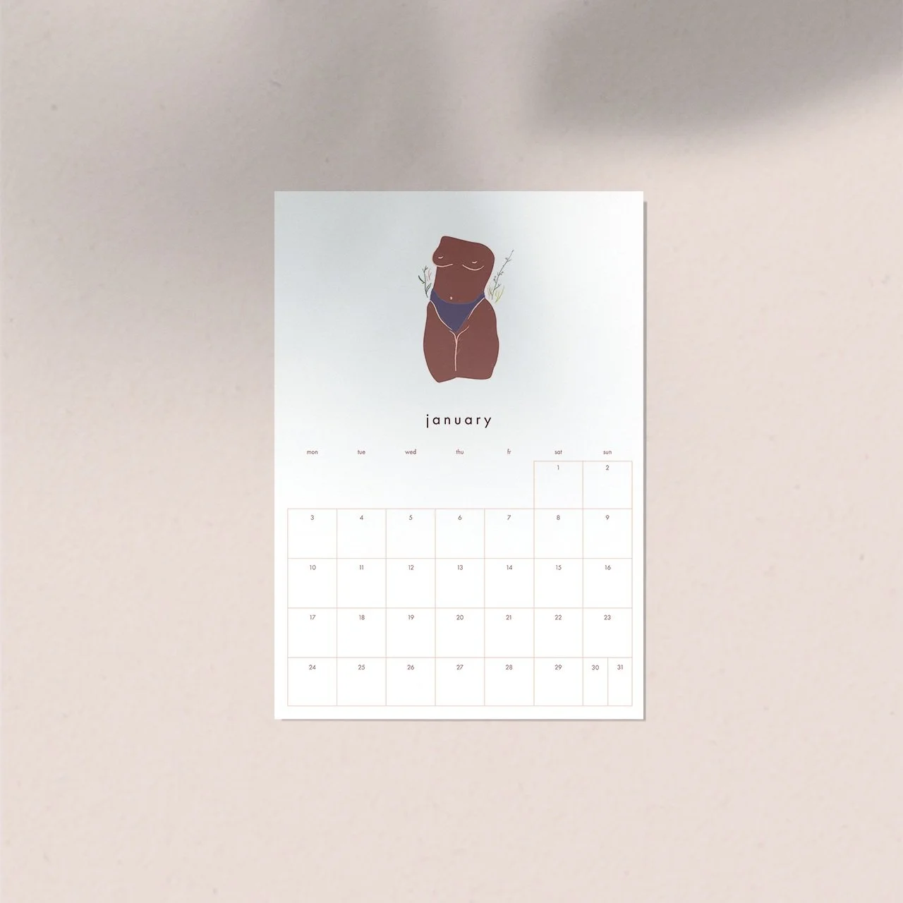 january calendar sheet