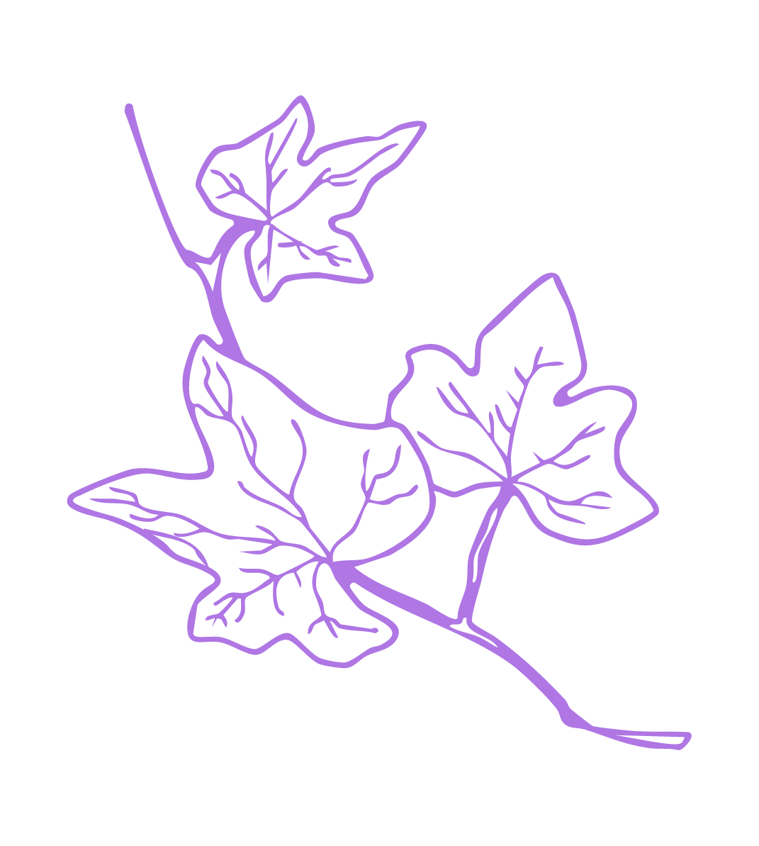 Neon-illustration von drei Blättern in lila auf schwarzem Hintergrund.