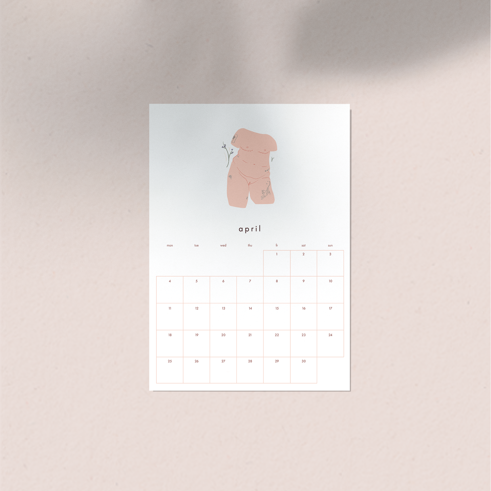 feminist calendar sheet