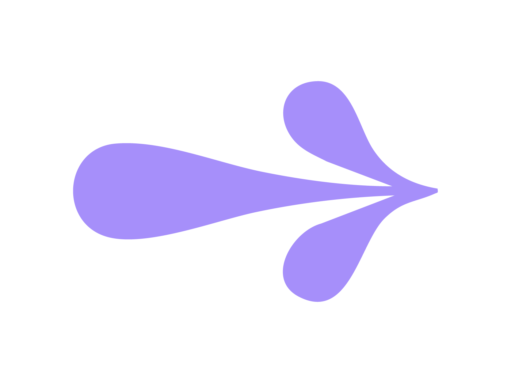 Grafische Darstellung eines blauen, abstrakten Formdesigns mit mehreren tropfenförmigen Elementen, die nach rechts gerichtet sind.