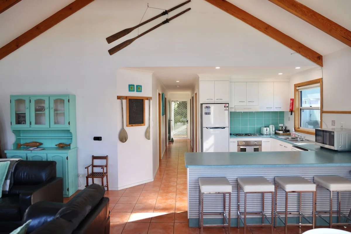 Open kitchen, living, dining plan