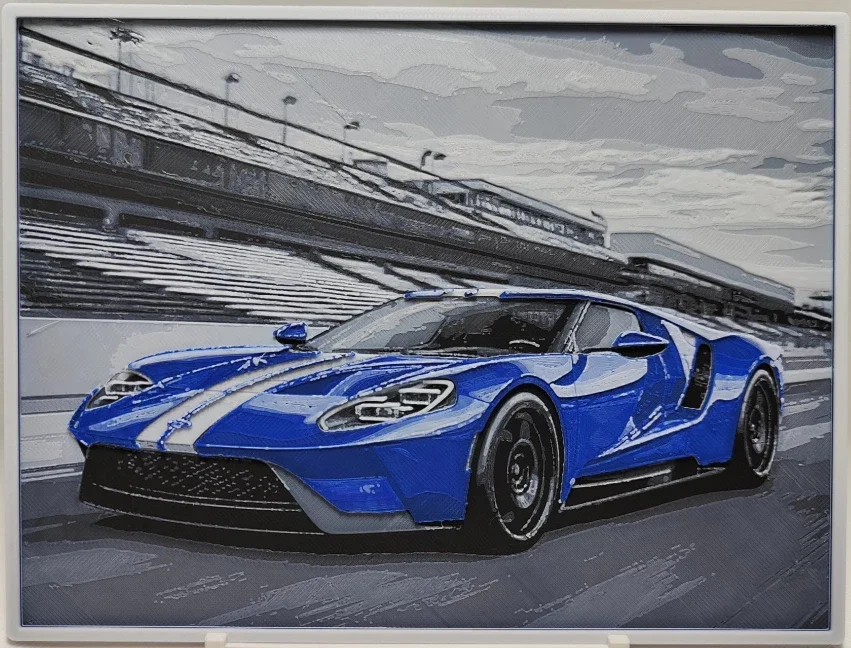 3D Printed Hueforge Ford GT Picture – 20x15cm Multicolour Car Art Print