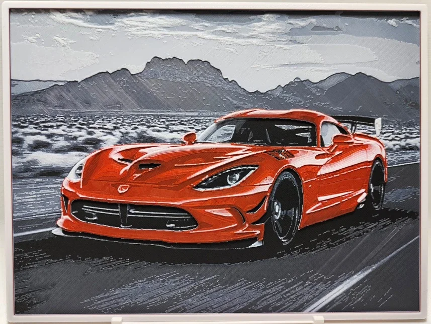 3D Printed Hueforge Dodge Viper Picture – 20x15cm Multicolour Car Art Print