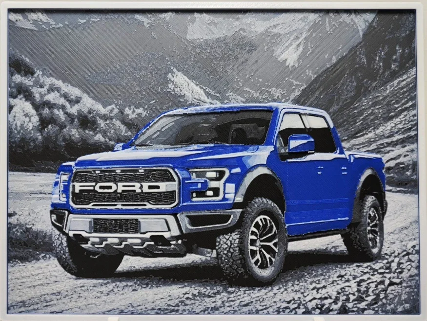 3D Printed Hueforge Ford F150 Raptor Picture – 20x15cm Multicolour Car Art Print