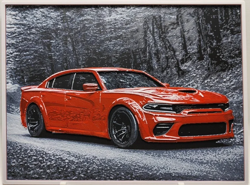 3D Printed Hueforge Dodge Charger Picture – 20x15cm Multicolour Car Art Print