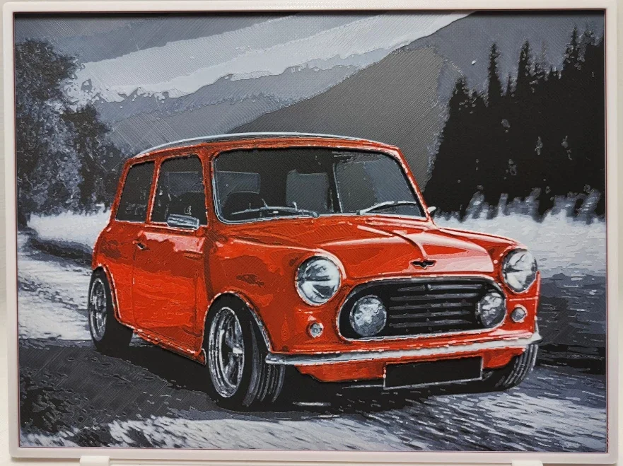 3D Printed Hueforge Mini Cooper Picture – 20x15cm Multicolour Car Art Print