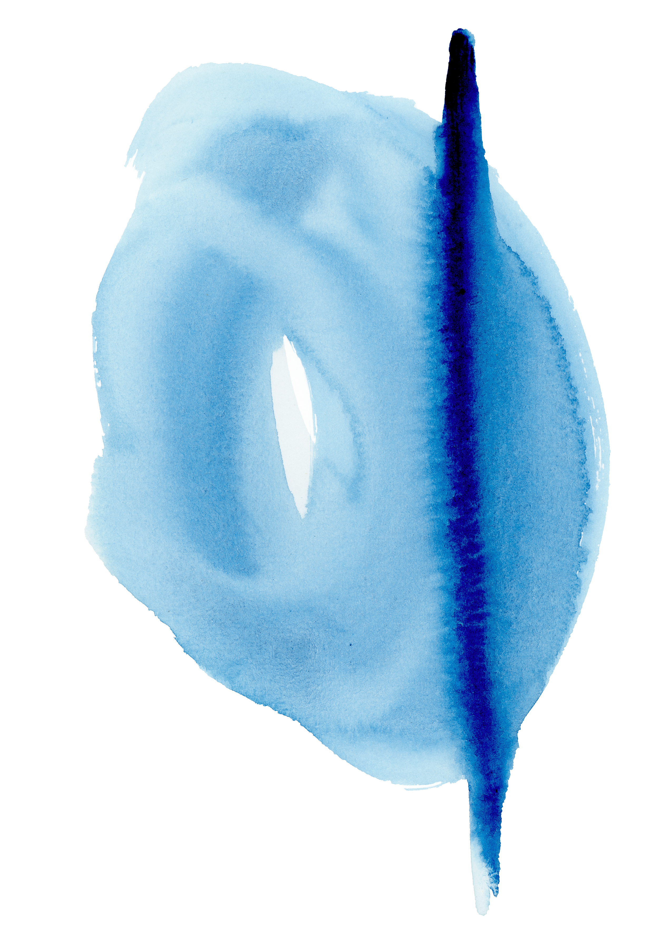 Une peinture à l'aquarelle représentant un point d'interrogation bleu moyen sur un fond blanc.