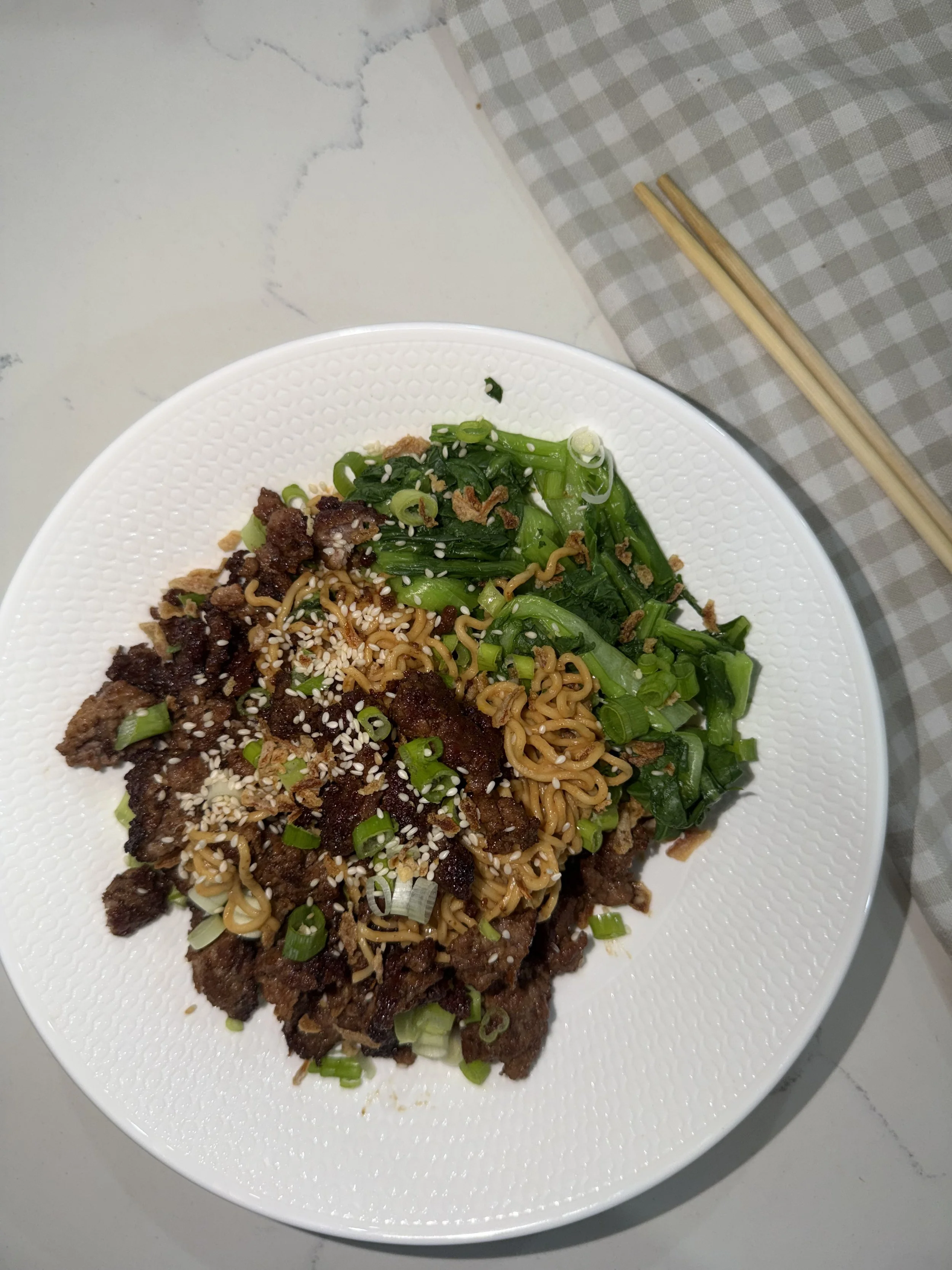crispy beef peanut noodle bowls