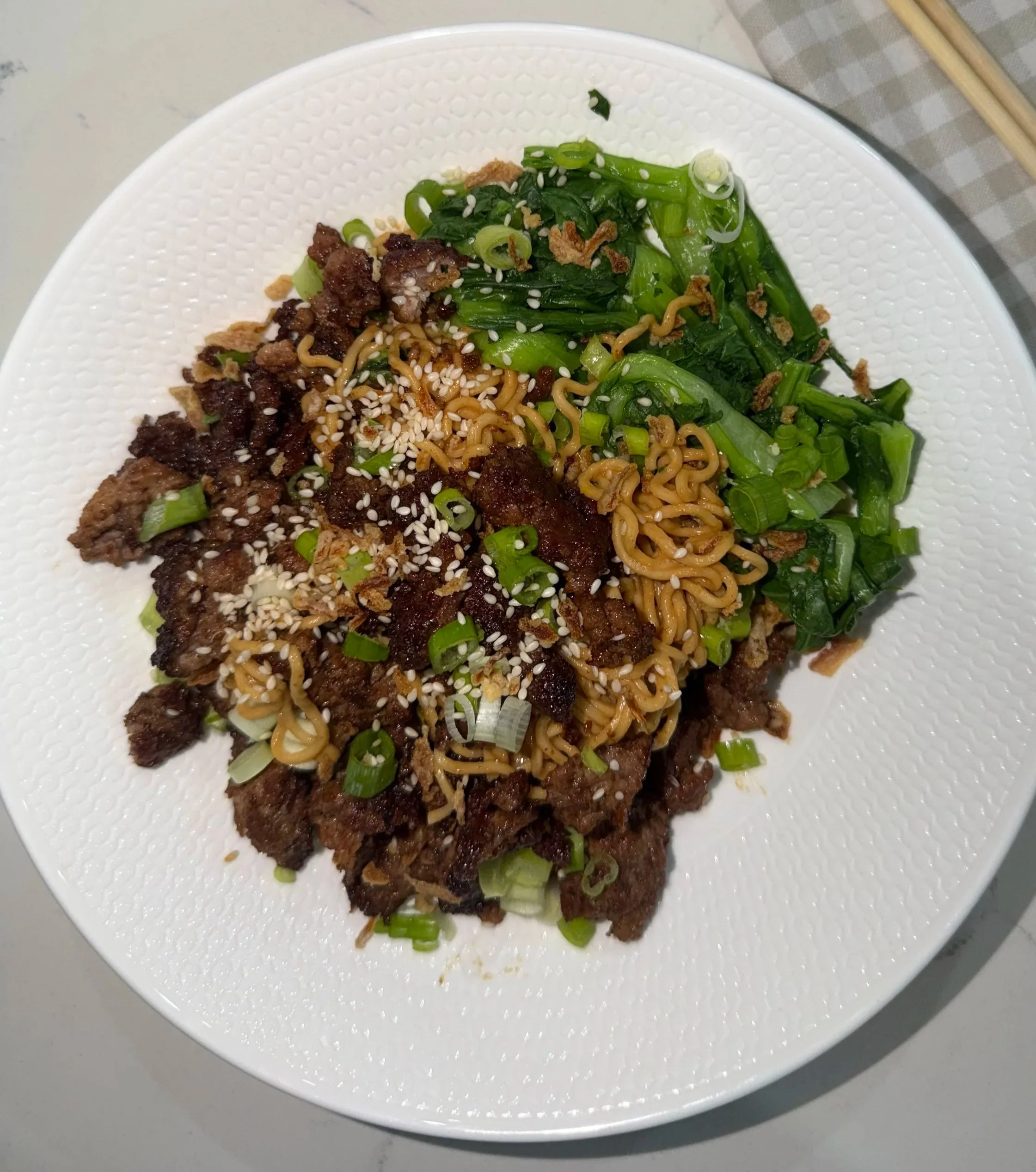 crispy beef peanut noodle bowls