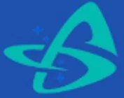 A blue logo with a stylized atom and star.