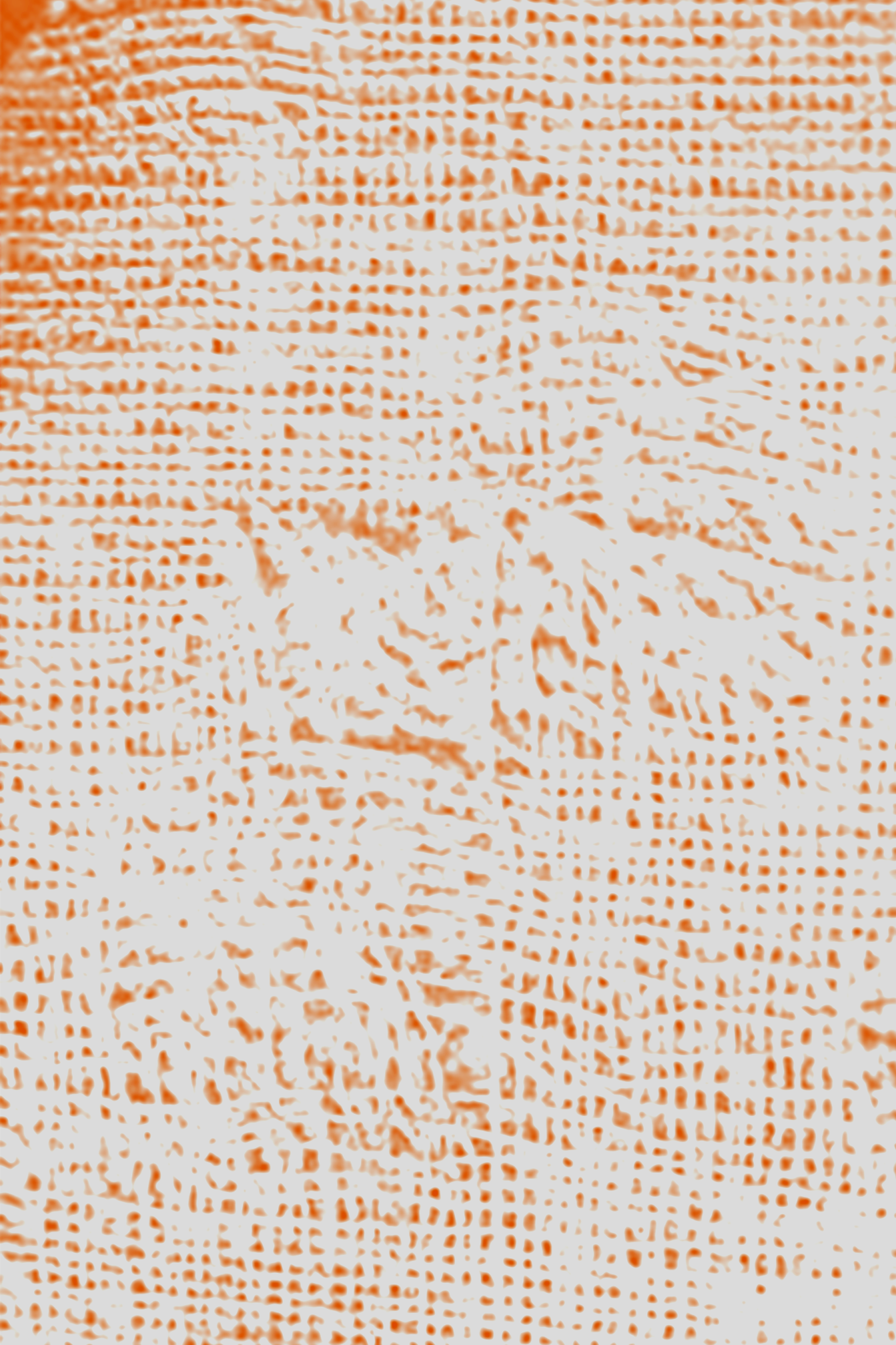 An abstract image with orange and white bokeh and dotted streaks.