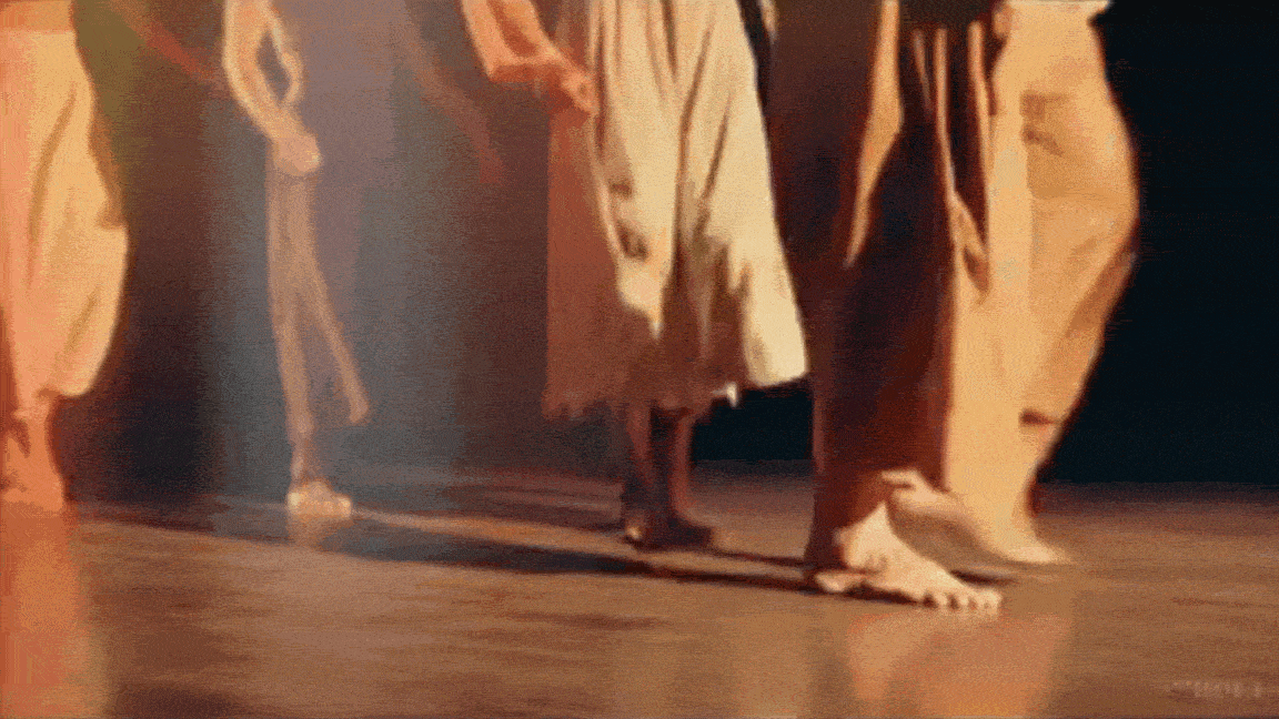 Animated loop of people moving barefoot in warm-toned light, evoking rehearsal and collective practice, used as a visual introduction to the South Asian Futures Lab at Lagori Collective.