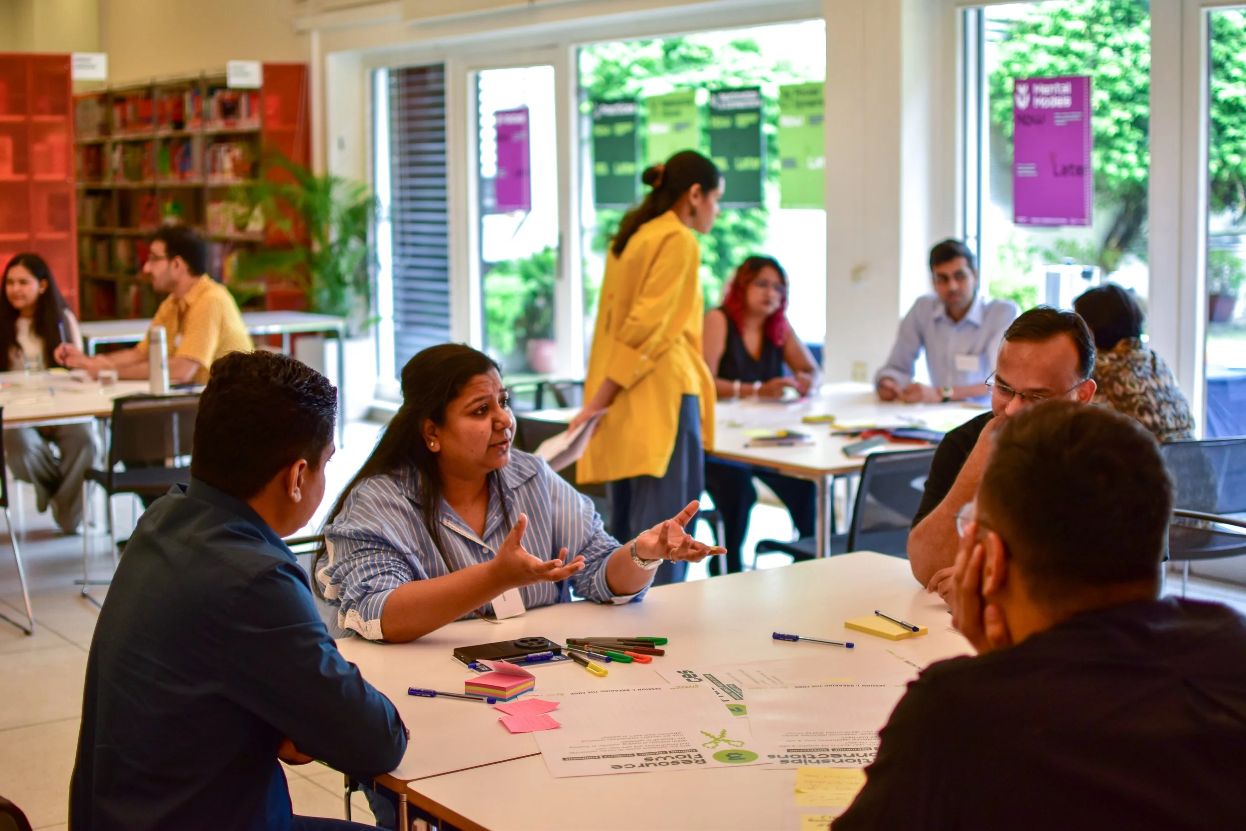 Small group discussion during a Playgrounds of Power workshop by Lagori Collective and Goethe-Institut exploring structural barriers faced by women in India's digital gaming ecosystem.