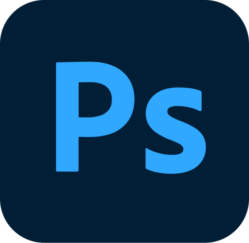Adobe Photoshop app icon with blue letters 'Ps' on a dark background.