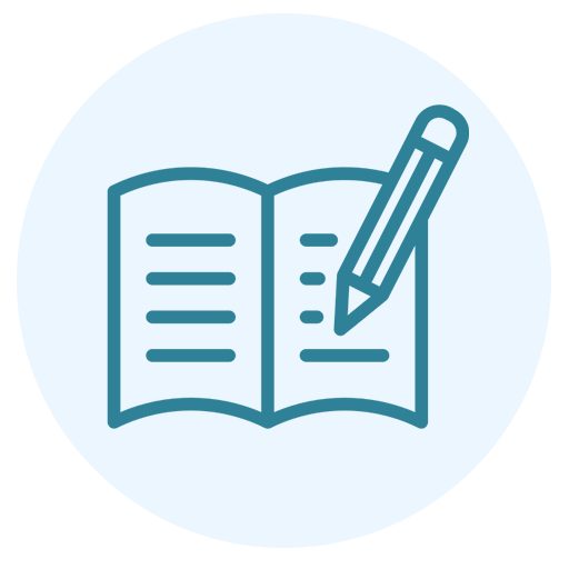 Icon of an open book with a pencil writing on it.
