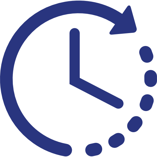 Icon of a clock with an arrow curving around it, indicating time or scheduling.