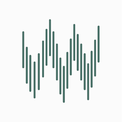 Abstraktes Musik- oder Soundwave-Design in Grün auf weißem Hintergrund.