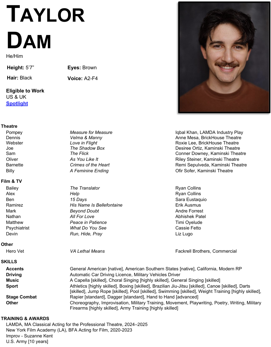 Actor headshot of a man with dark wavy hair, mustache, wearing a brown shirt, smiling against a dark background.