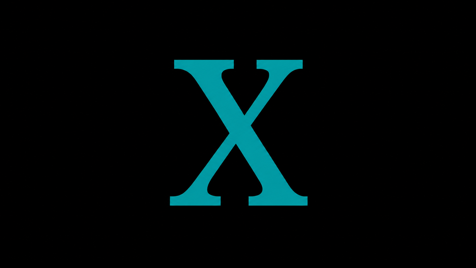 Large teal letter X centered on a black background.