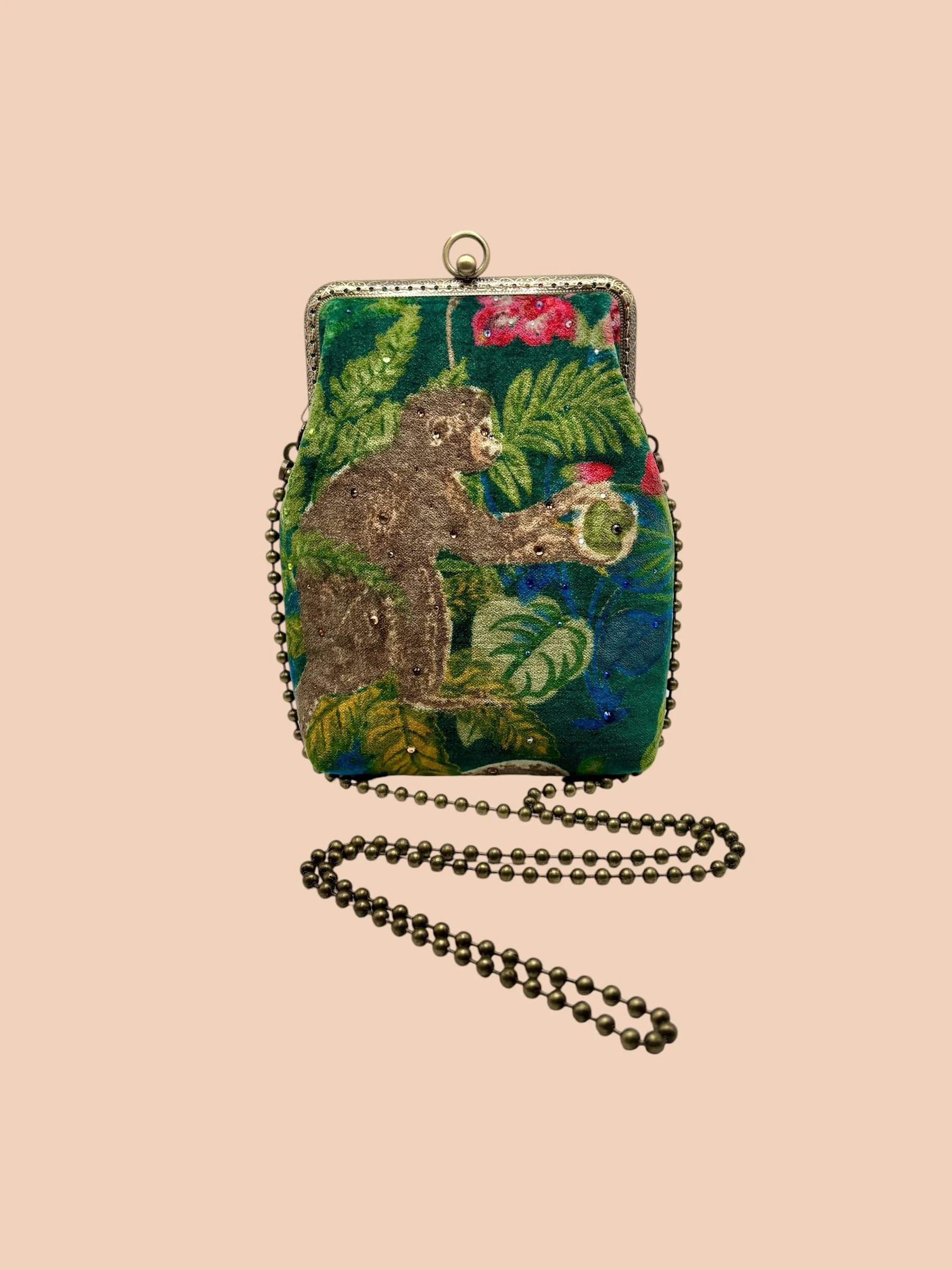 Monkey velvet Bag with swarovski
